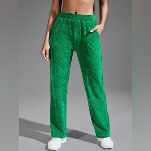 PRE-OWNED - SHEIN Checked Textured Velvet Pants - Green - Small